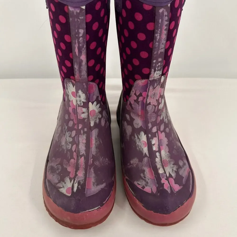 Bogs Girls Flower Dots Rubber Snow Boots Size 3